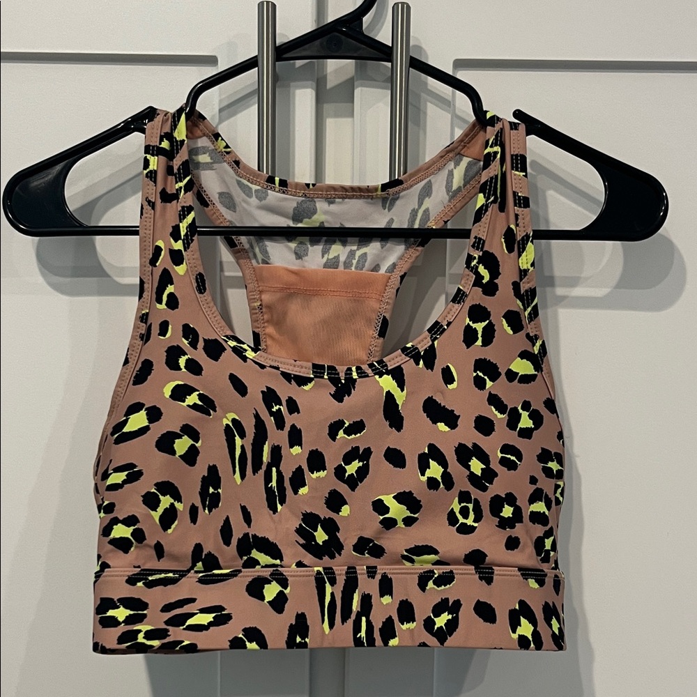 Fabletics Lime and Black Cheetah Print Sports Bra
